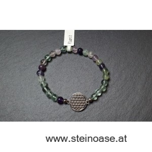 Armband Fluorit + Blume d.Lebens, 6mm Gr.S